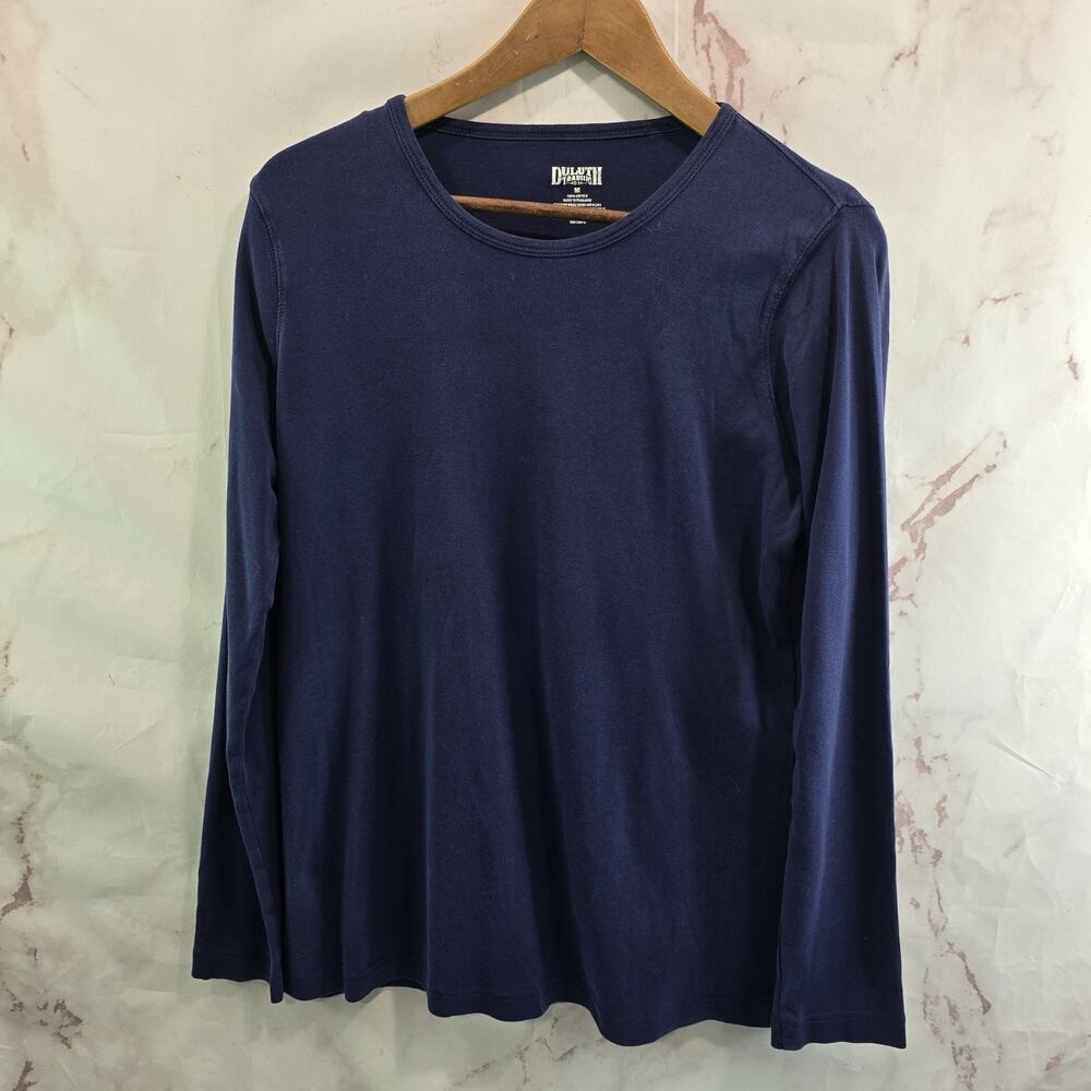 Duluth T Shirt Womens Medium Blue Long Sleeve Tee Basic Crew Neck Navy Cotton